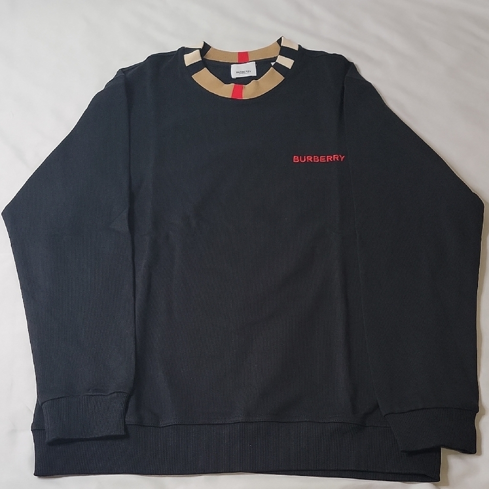 Burberry Black Sweatshirt with Red Logo and Tan Collar